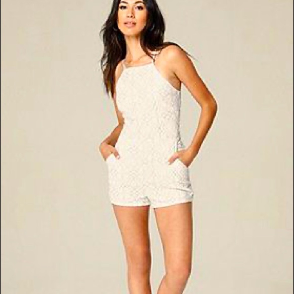 Bebe Heidi Back Tie Lace Romper